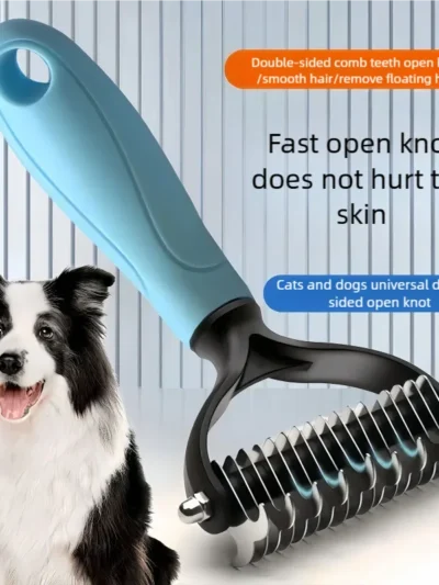 Pet Deshedding Brush Double Sided Pet Grooming Tool for Shedding and Dematting - Stainless Steel Dog Comb with Effective Results